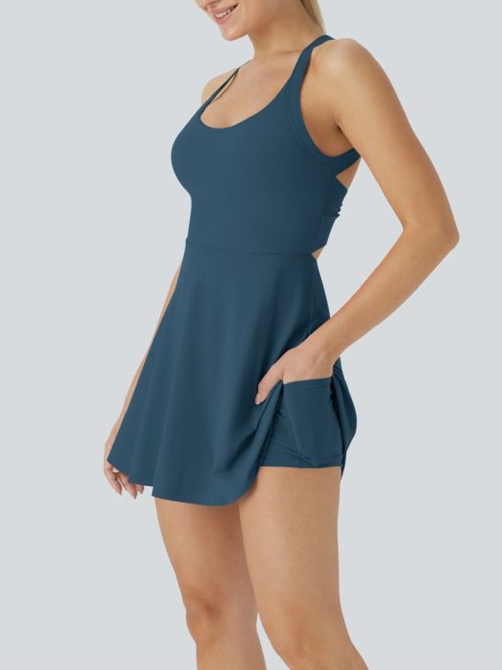 Blue Open Back Athletic Dress Built-In Shorts Tennis Activewear Size S